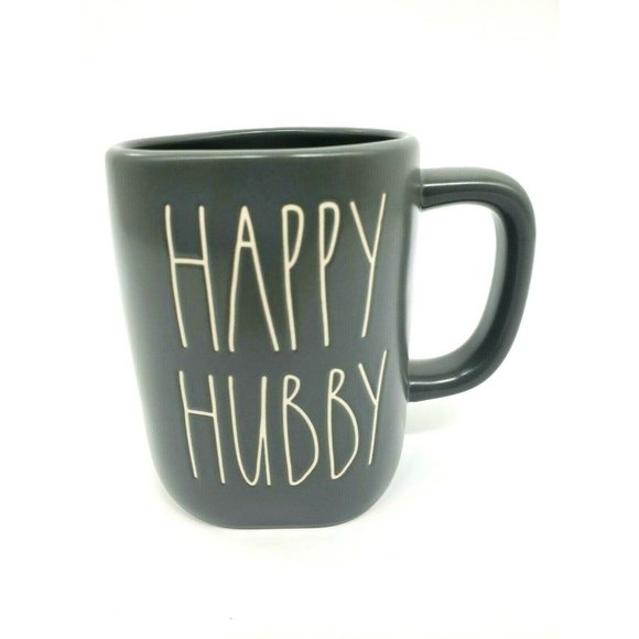 RAE Dunn Happy Hubby Coffee Mug  #202 By Magenta Matte Finish Gray HTF - Picture 1 of 4
